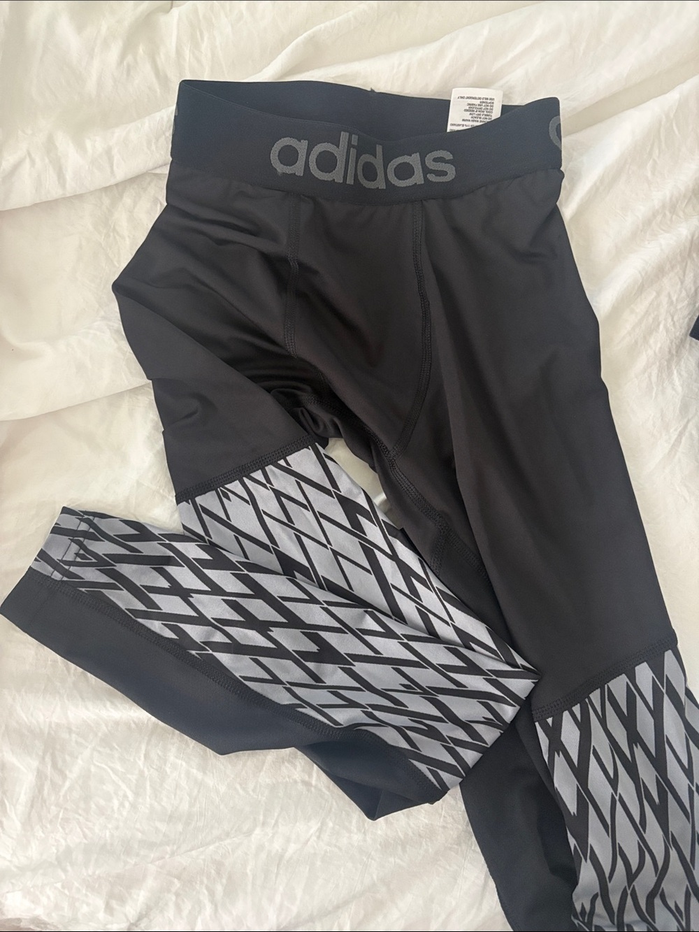adidas Black Leggings with Gray Geometric Panels